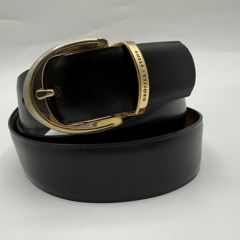 Geoffrey Beene Mens Reversible Leather Belt Black Brown Gold‎ Buckle Sz 40 Italy